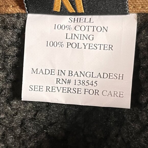 Wells Lamont Vest Mens XL Canvas Workwear Full Zip Sherpa Lined - Picture 3 of 4